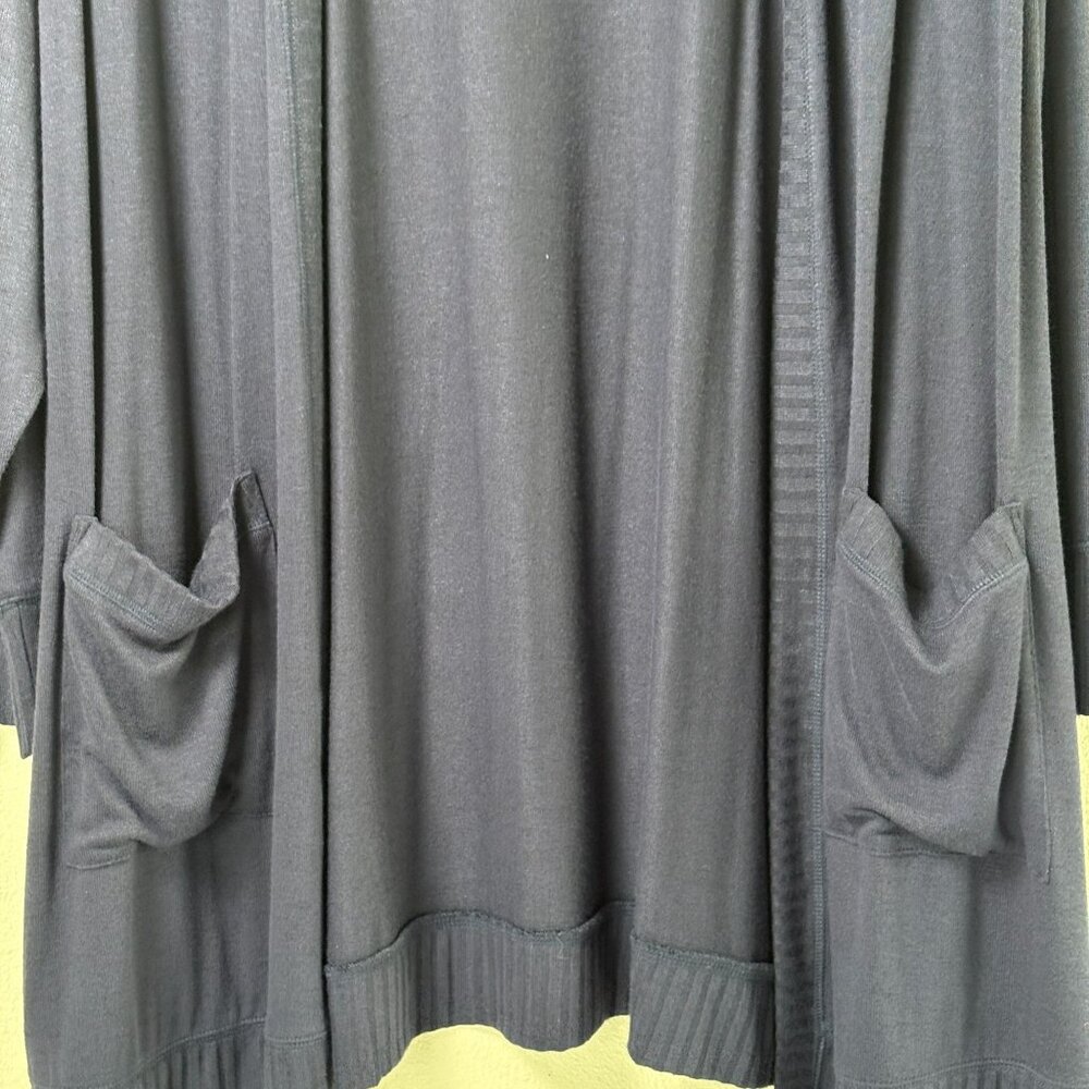 Belle By Kim Gravel Brushed Knit Duster Cardigan Rib Trim Size XL Blue Pockets - Picture 3 of 13